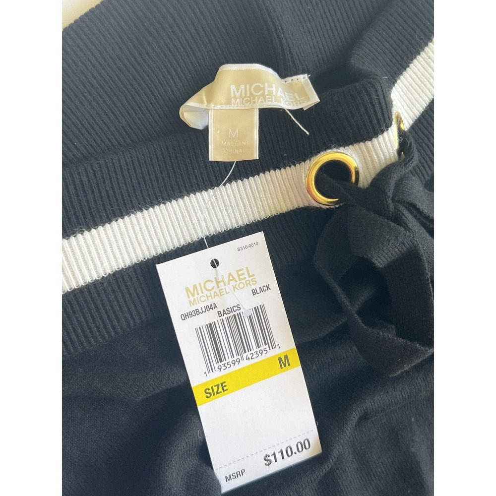 Michael Michael Kors Black Knit Jogger Pants White Stripe QH93BJJ04A Medium - Picture 3 of 9
